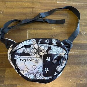 Vintage Jansport Floral Black White Fanny Pack Bum Bag Belt Waist Hawaiian